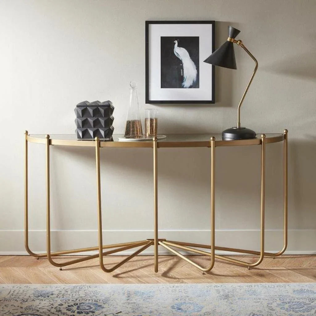 Console - Steel - Glass - Gold - 180x40x100 cm - Cataloug