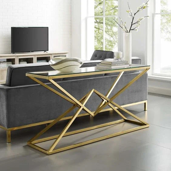 Console - Steel - Glass - Gold - 150x40x100 cm - Cataloug