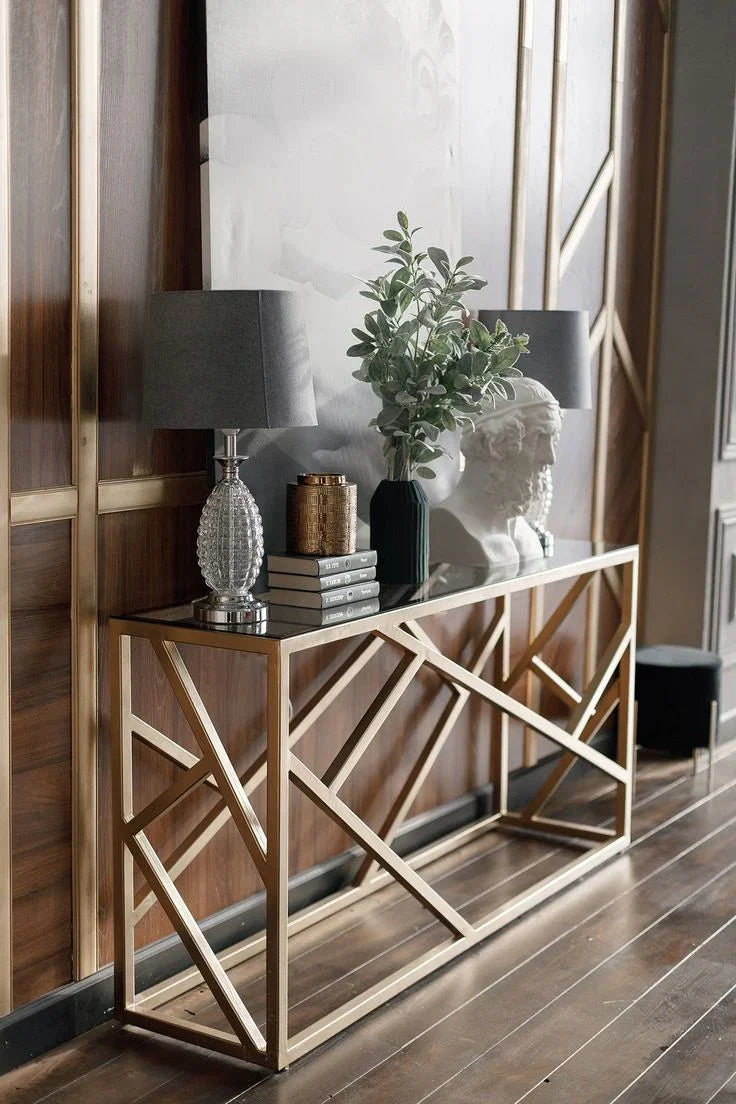 Console - Steel - Glass - Gold - 120x40x90 cm - Cataloug