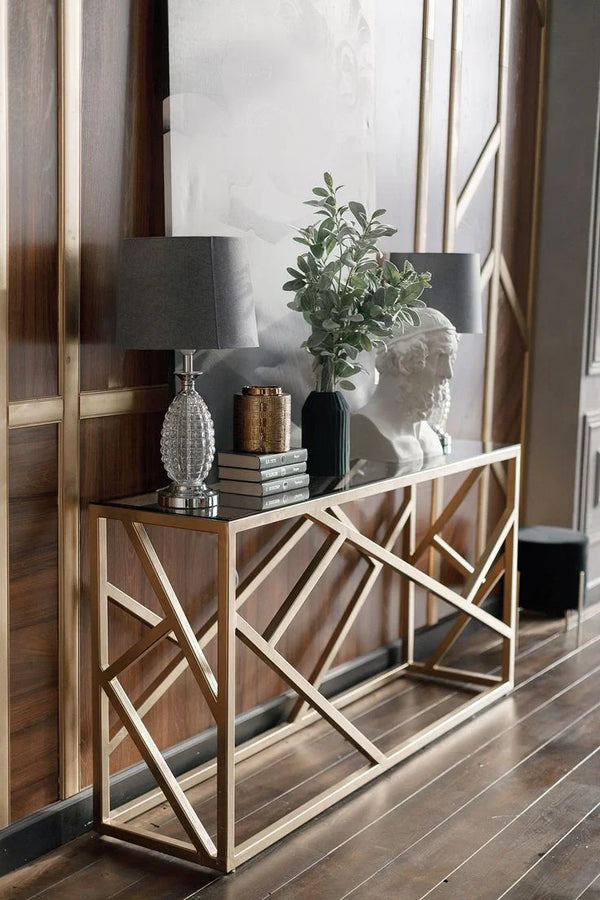 Console - Steel - Glass - Gold - 120x40x90 cm - Cataloug
