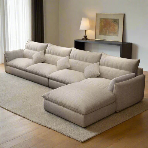 Sofa & 1 Pouf - Beech Wood - Beige - 300x200x90 cm