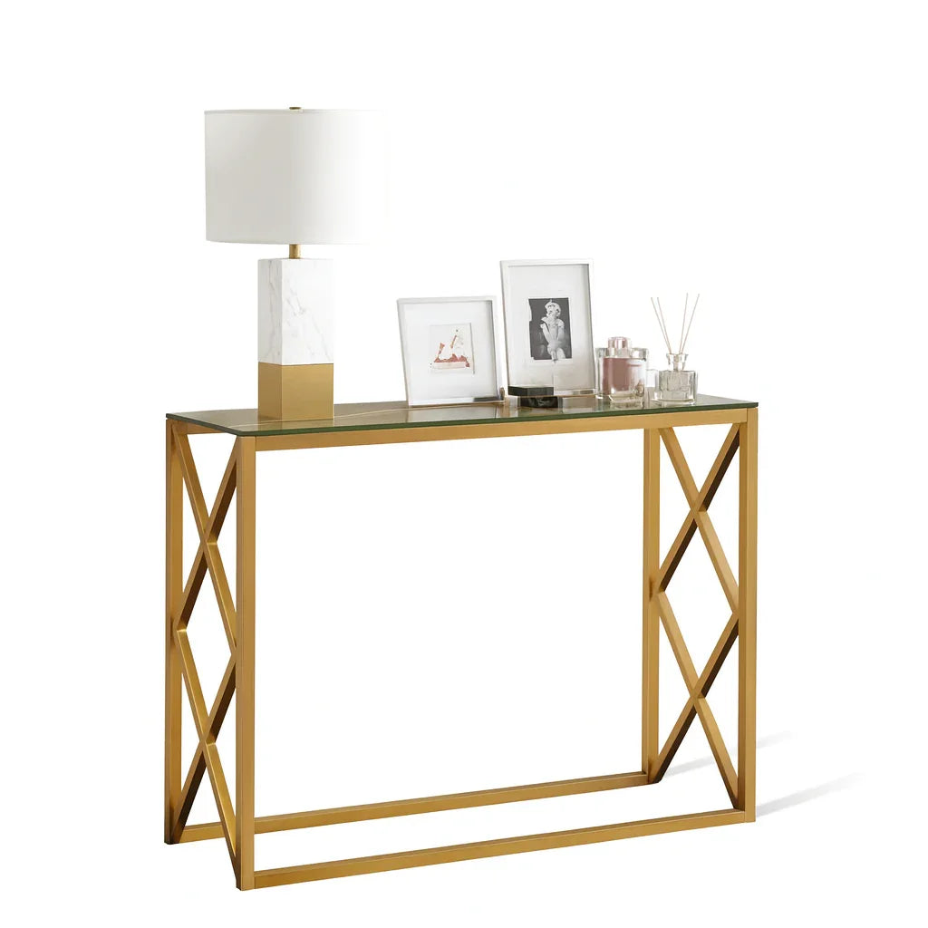 Console - Steel - Glass - Gold - 120x40x90 cm - Cataloug