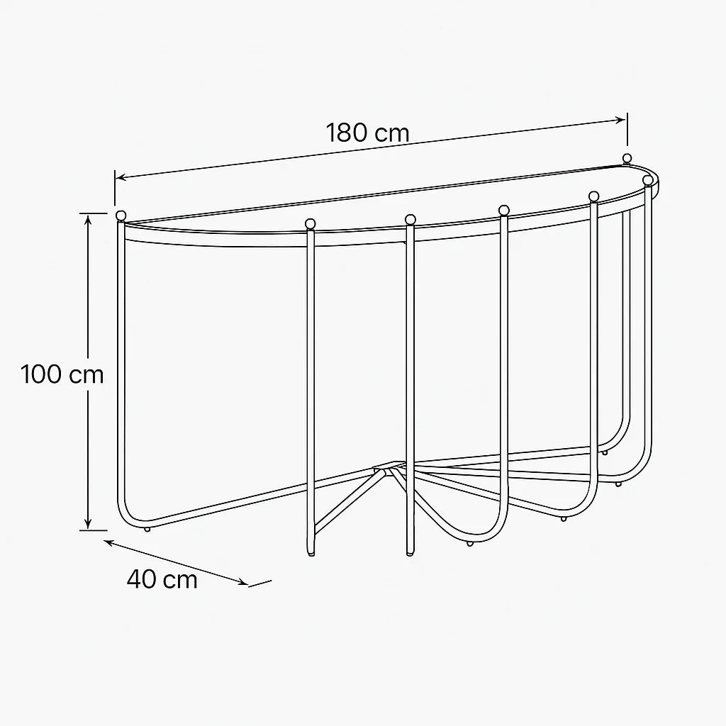 Console - Steel - Glass - Gold - 180x40x100 cm - Cataloug