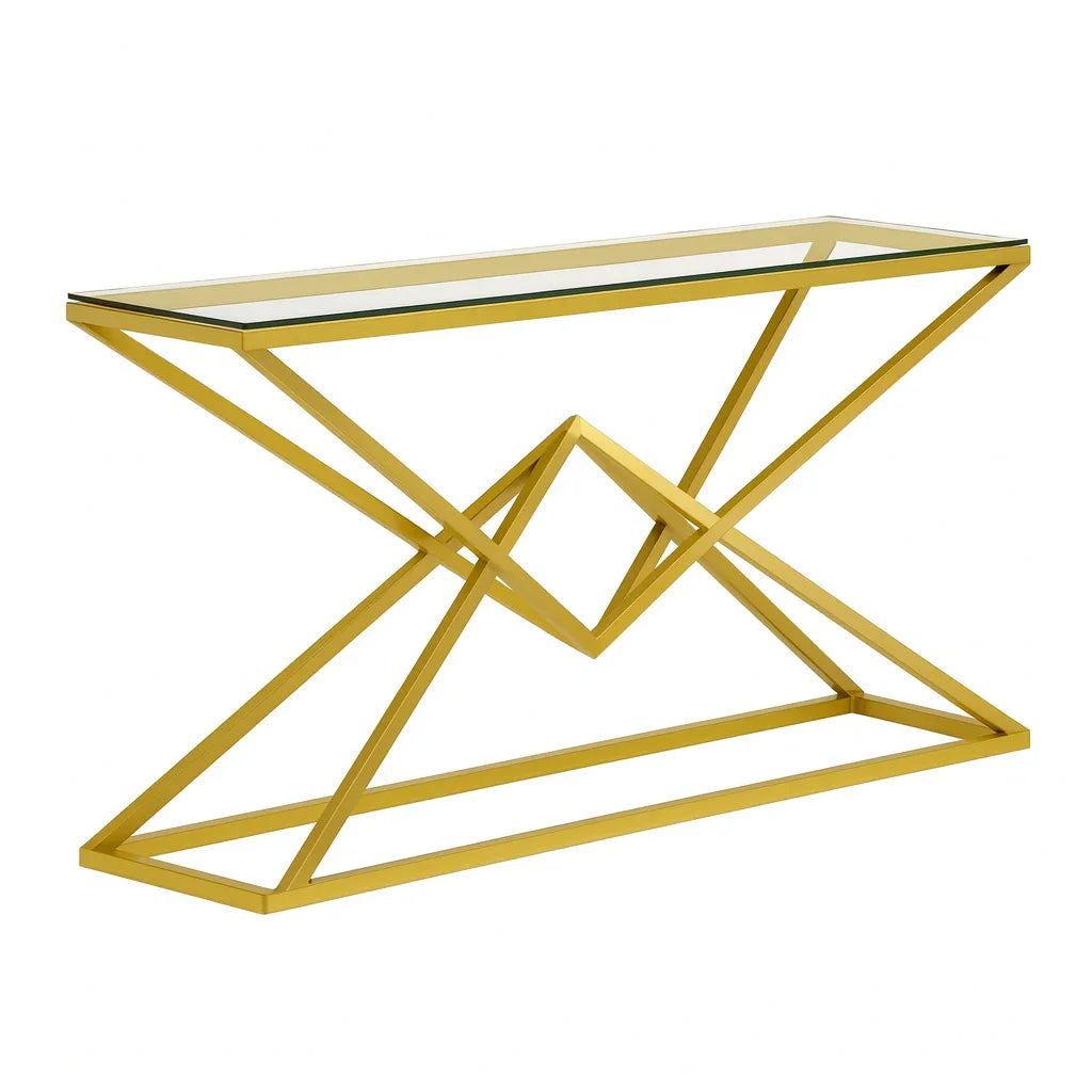 Console - Steel - Glass - Gold - 150x40x100 cm - Cataloug