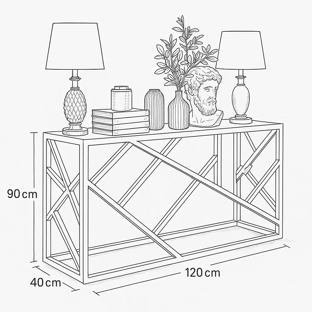 Console - Steel - Glass - Gold - 120x40x90 cm - Cataloug
