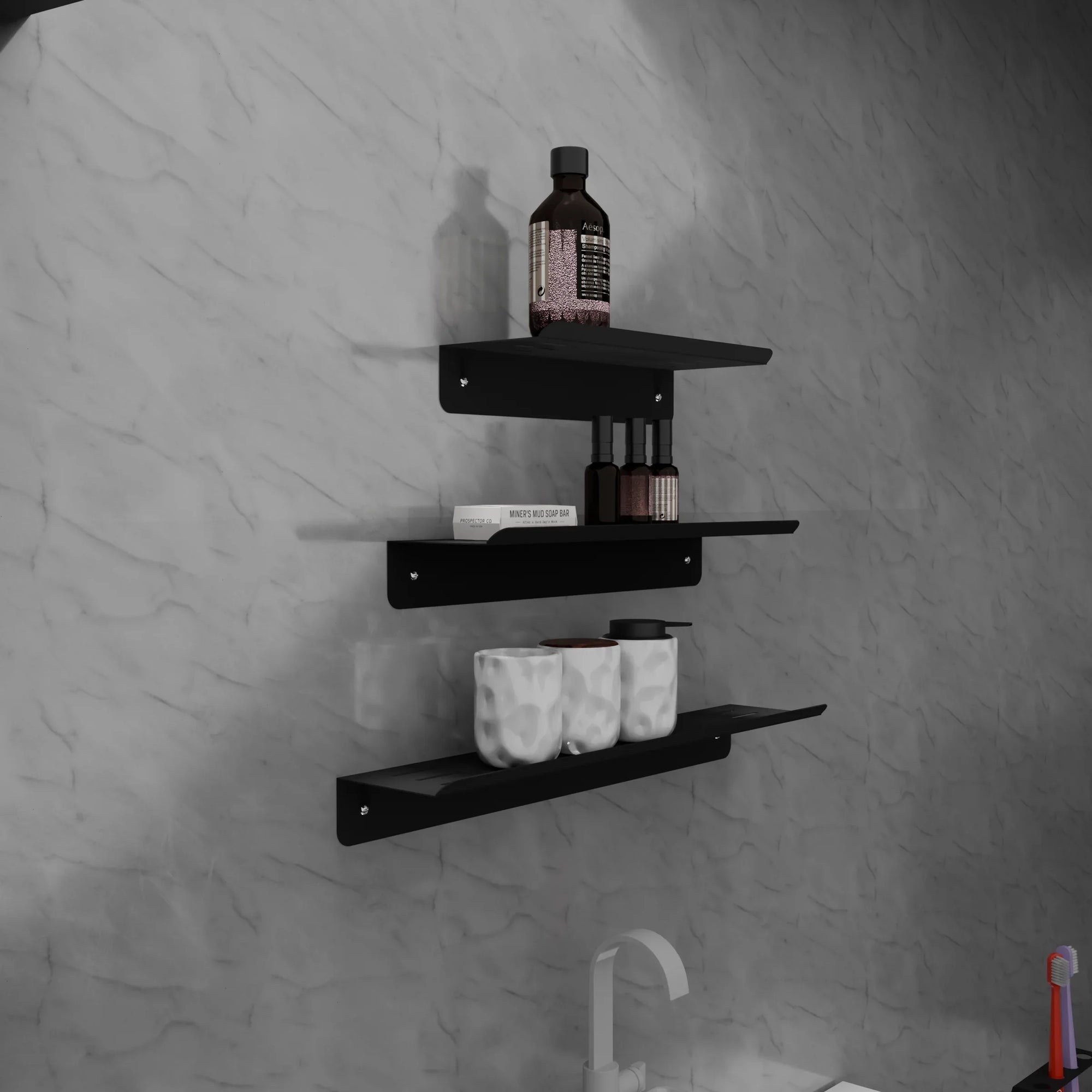 Three Floating Shelves - Steel - Multi Color - 30×40×50×10×6 cm - Cataloug