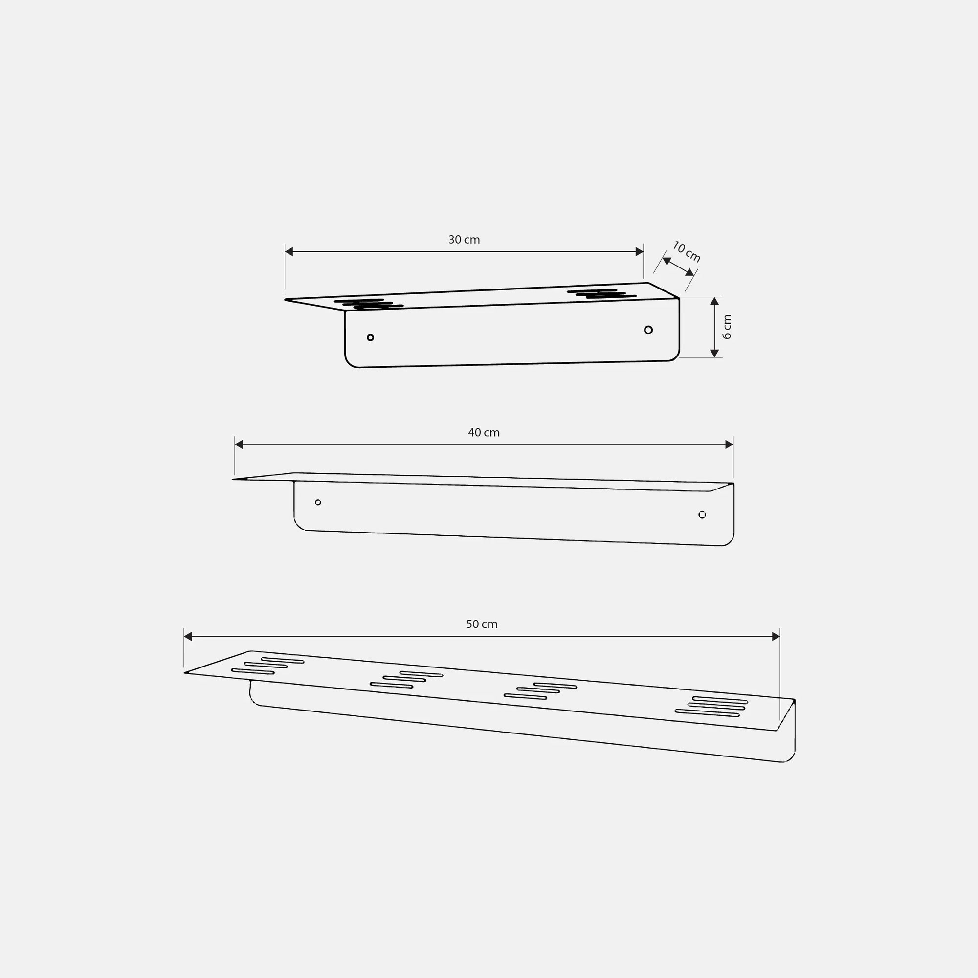 Three Floating Shelves - Steel - Multi Color - 30×40×50×10×6 cm - Cataloug