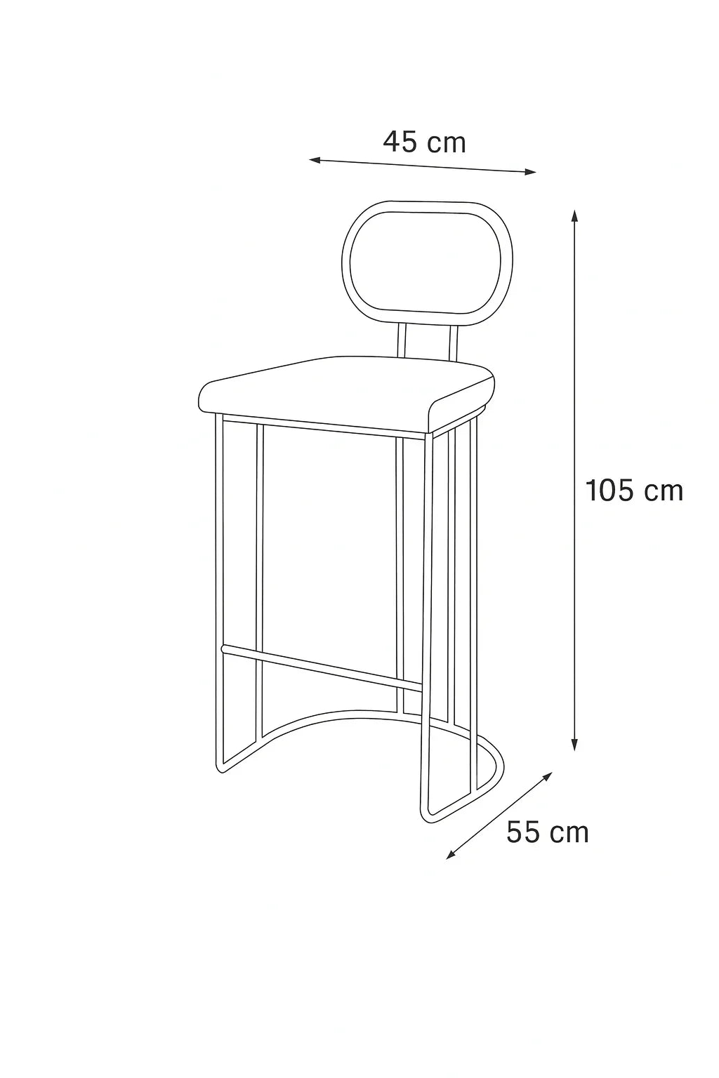 Bar Stool - Steel - Linen Fabric - Black - 105x45x55 cm - Cataloug