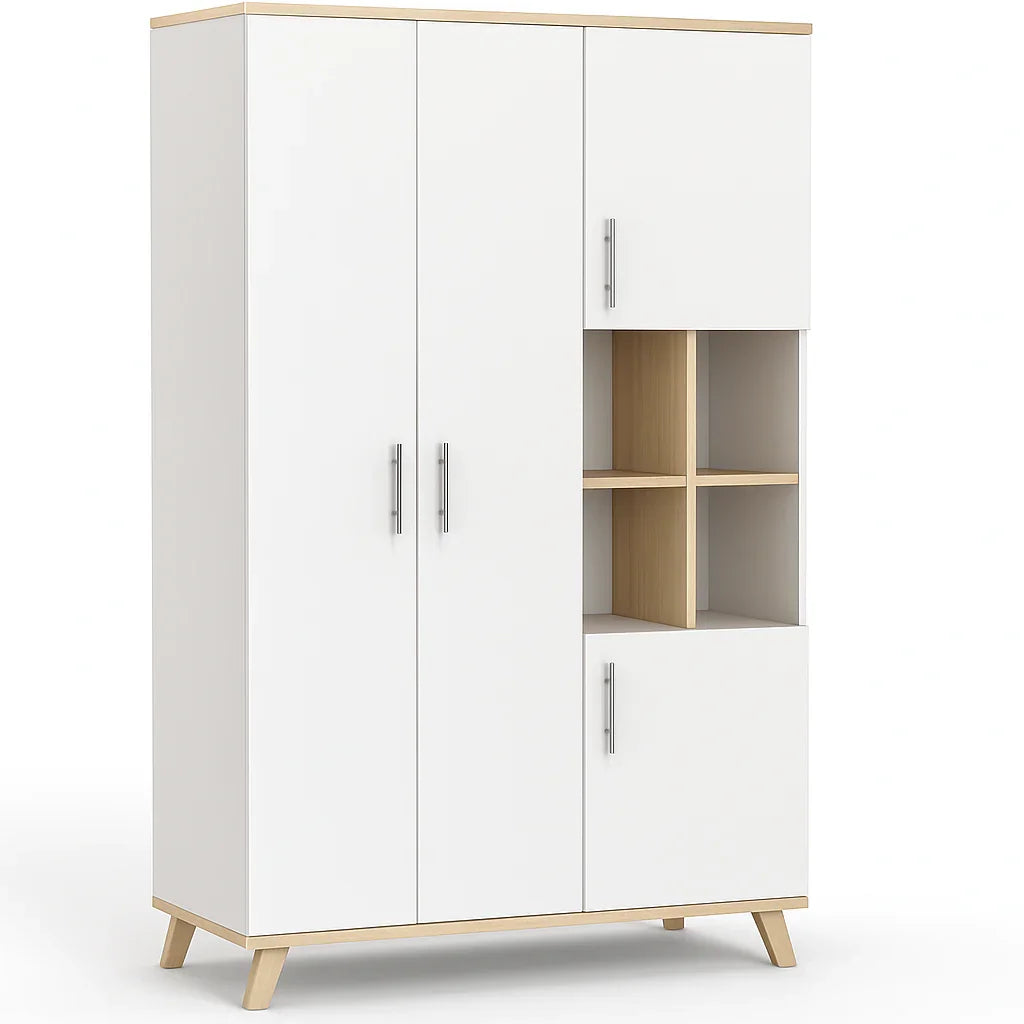 Wardrobe - MDF Wood - White & Beige - 140x50x185 cm - Cataloug