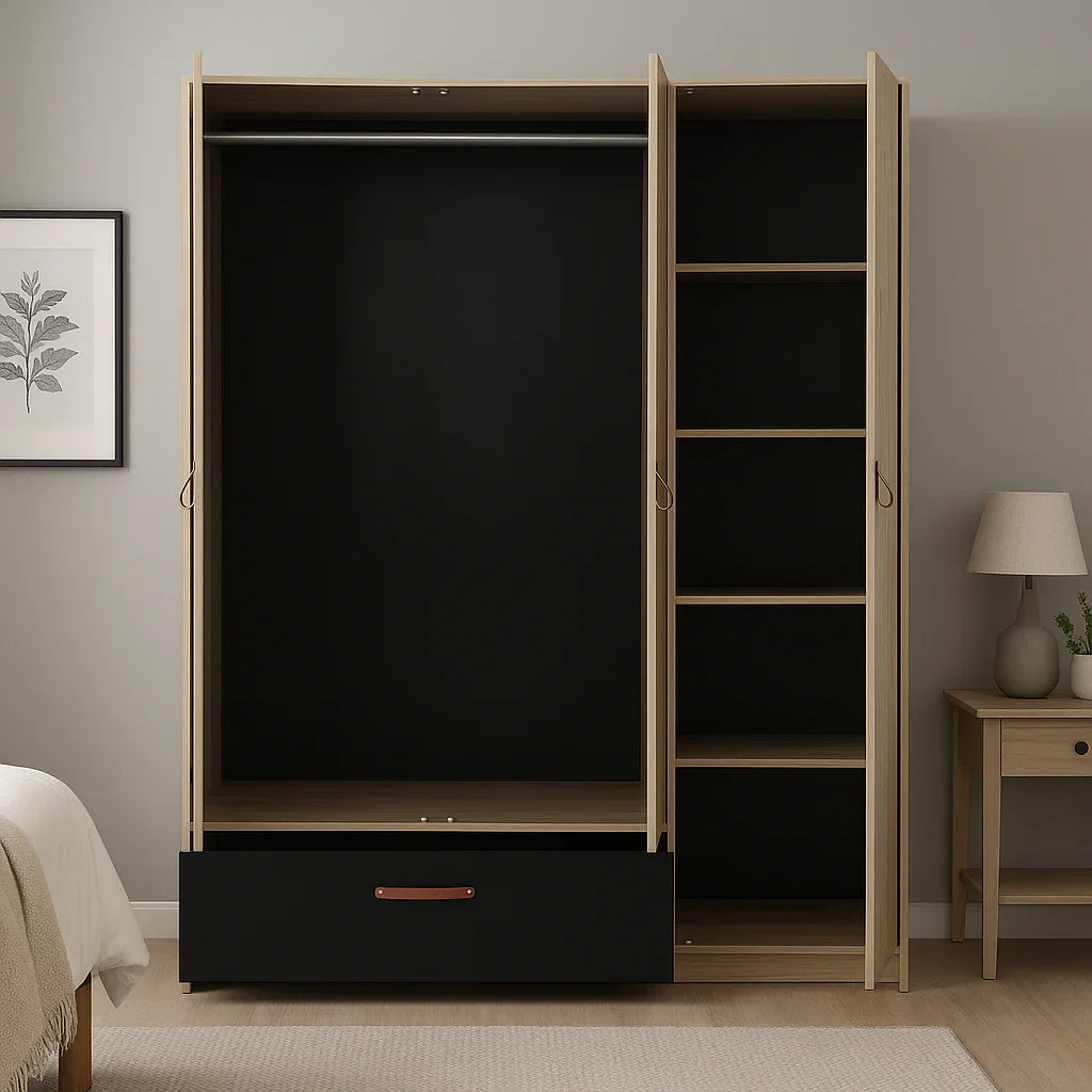 Wardrobe - MDF Wood - Beige & Black - 120x52x185 cm - Cataloug