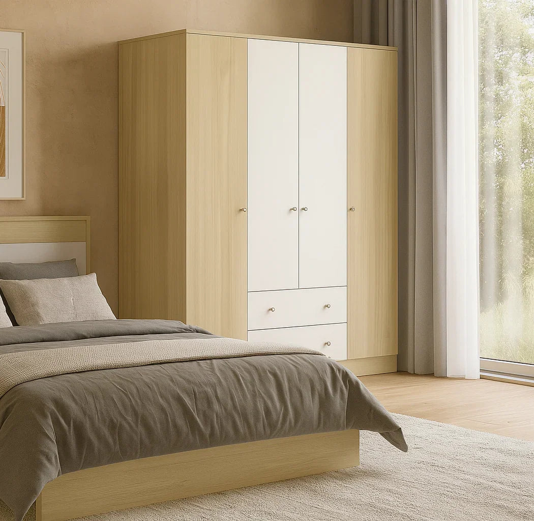 Wardrobe - MDF Wood - Beige & White - 160x50x185 cm - Cataloug