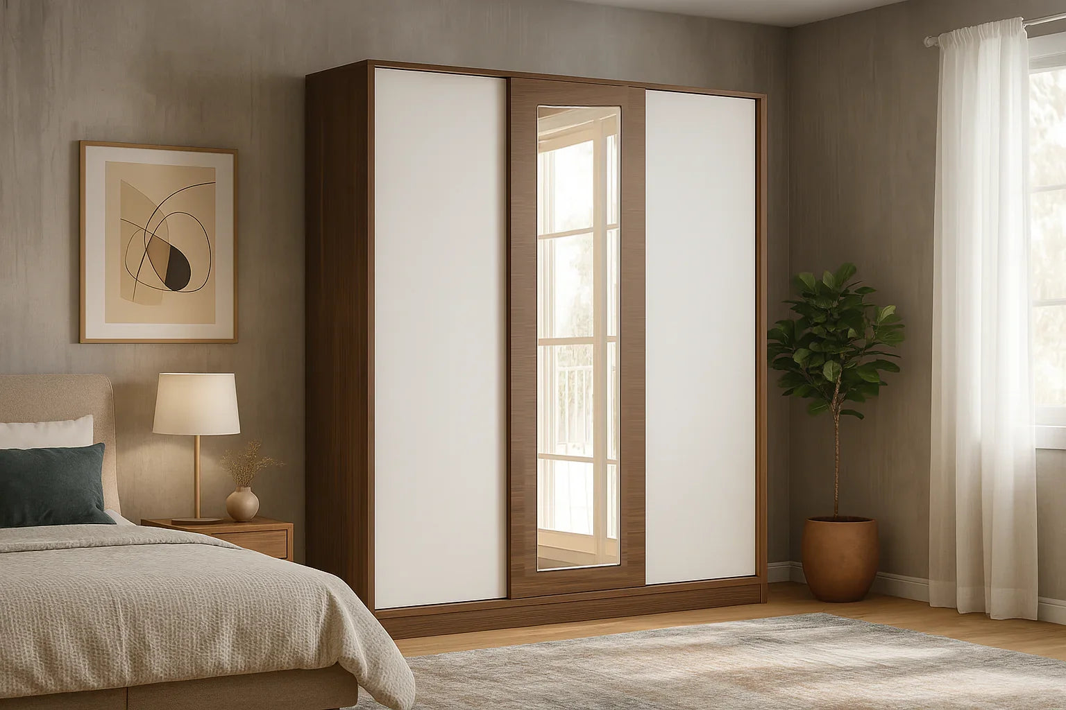 Wardrobe - MDF Wood - Brown & White - 180x60x200 cm - Cataloug