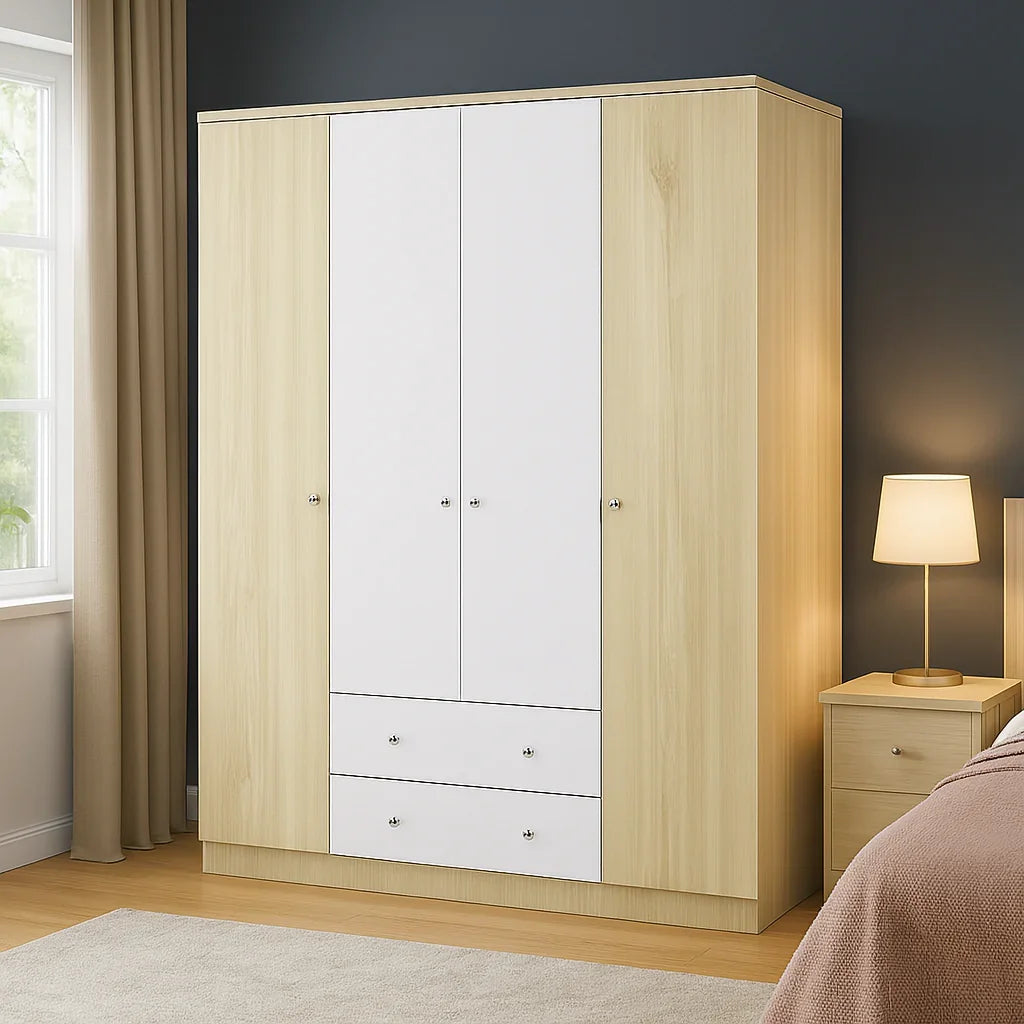 Wardrobe - MDF Wood - Beige & White - 160x50x185 cm - Cataloug