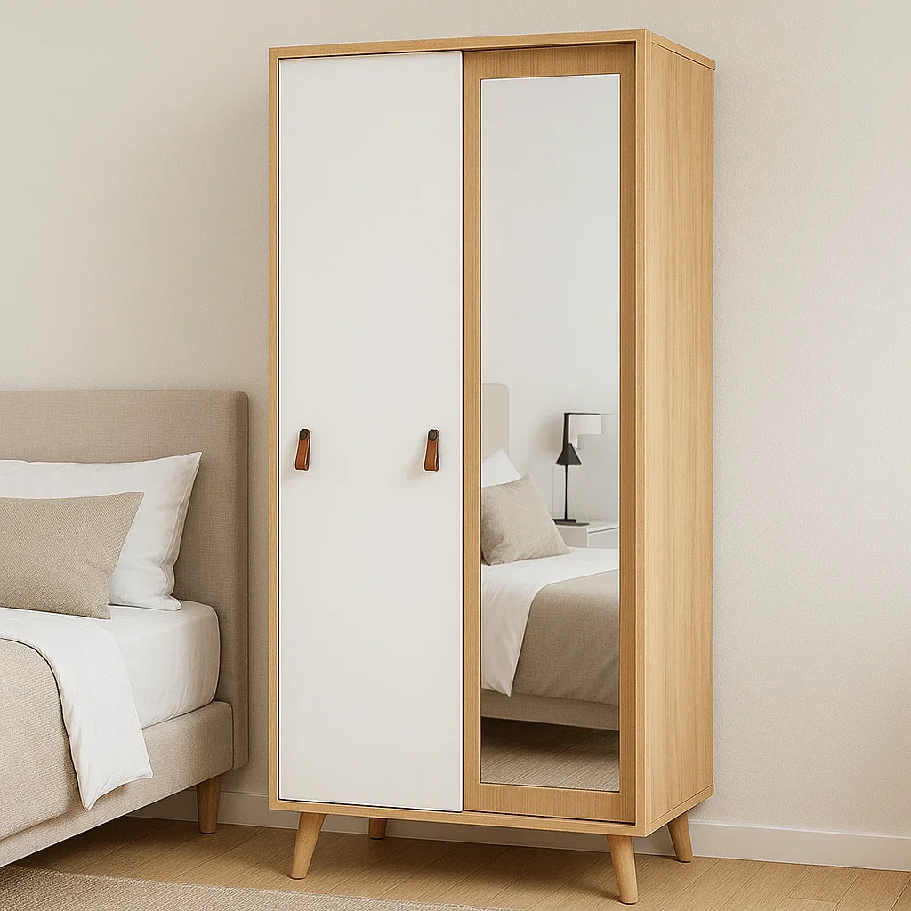 Wardrobe - MDF Wood - Beige & White - 100x60x185 cm - Cataloug