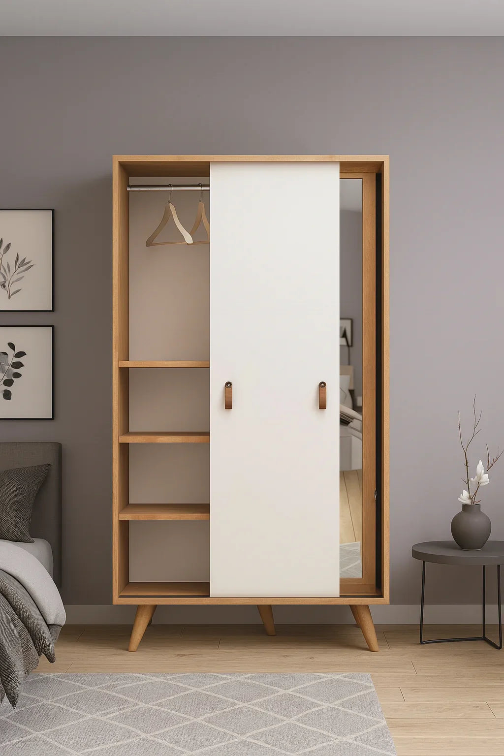 Wardrobe - MDF Wood - Beige & White - 100x60x185 cm - Cataloug