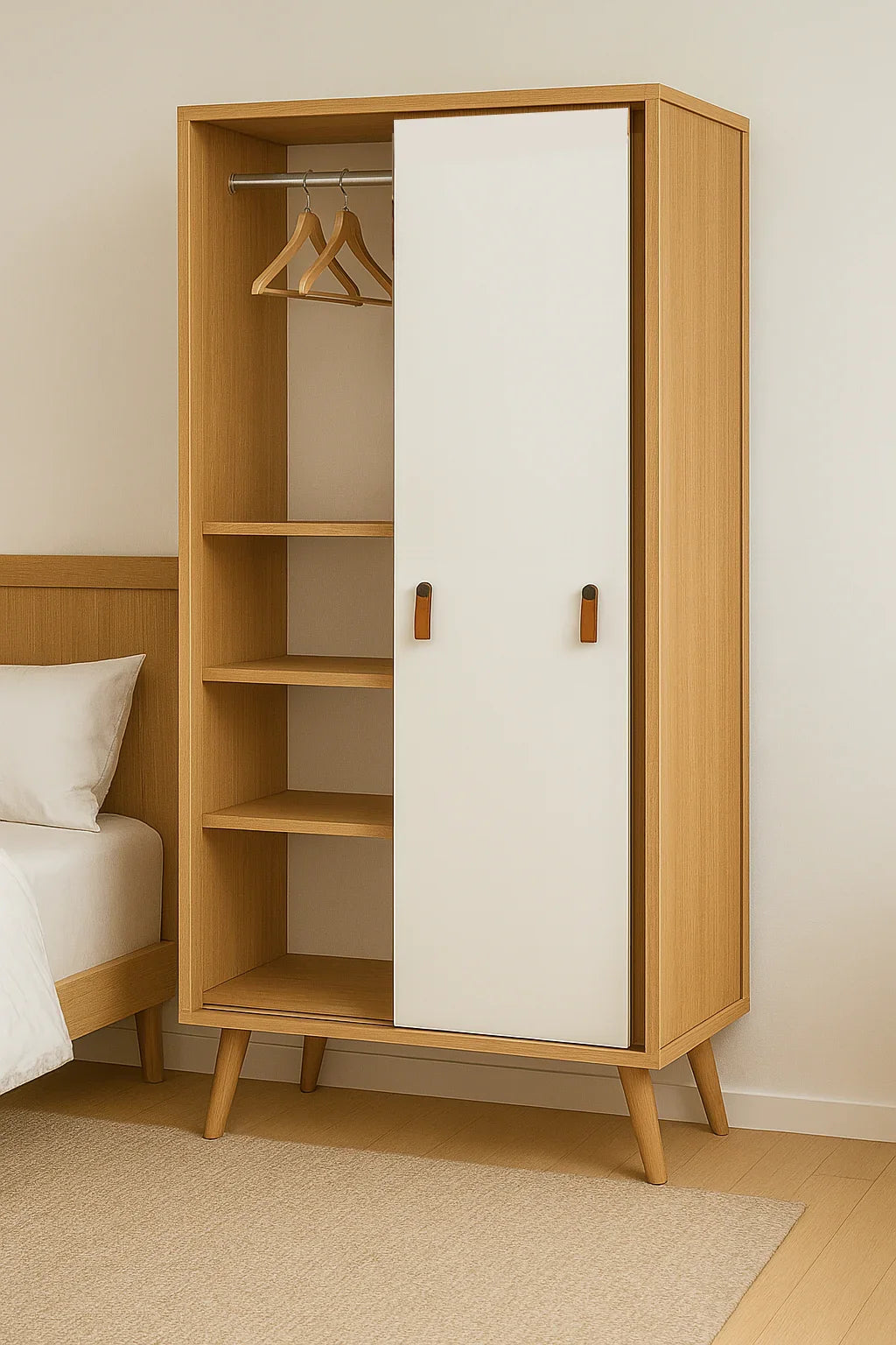 Wardrobe - MDF Wood - Beige & White - 100x60x185 cm - Cataloug