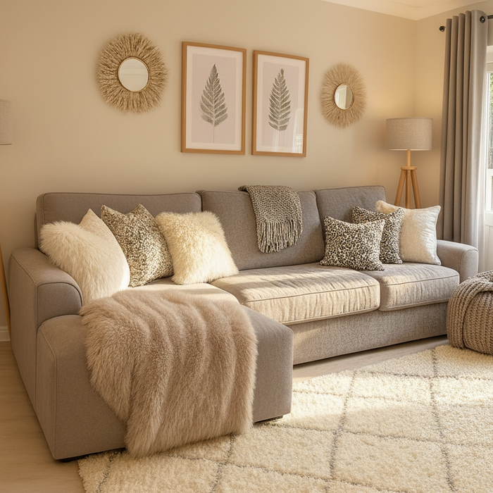 Sofa - L Shape  - Natural Wood - Gray - 250x160x90 cm