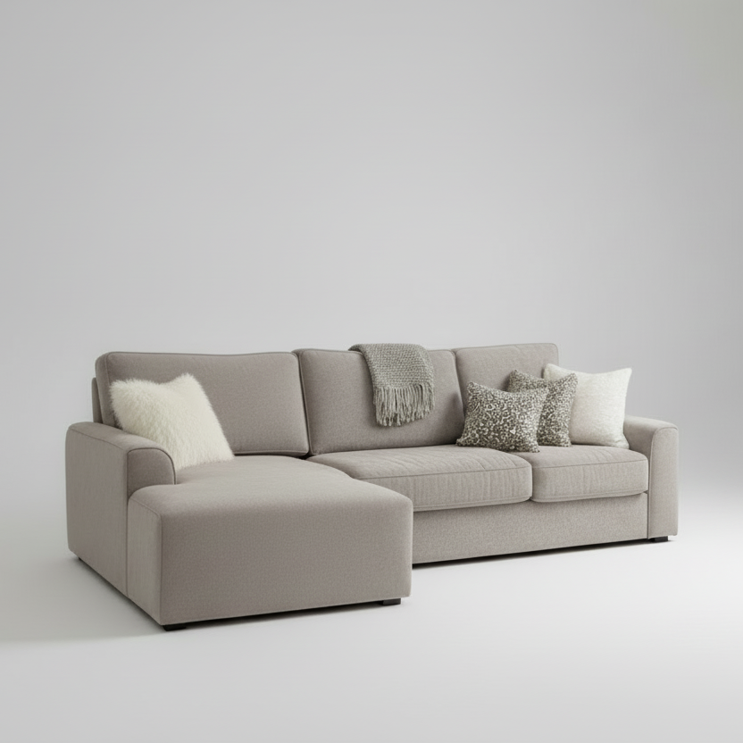Sofa - L Shape  - Natural Wood - Gray - 250x160x90 cm