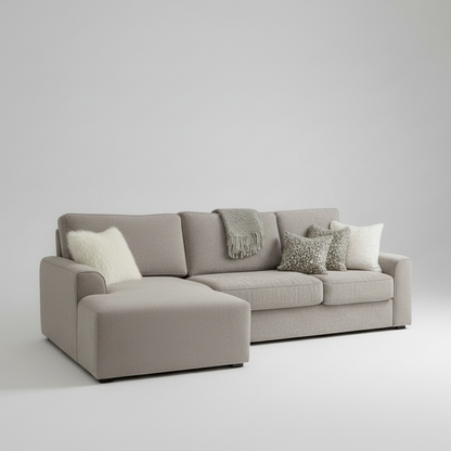 Sofa - L Shape  - Natural Wood - Gray - 250x160x90 cm
