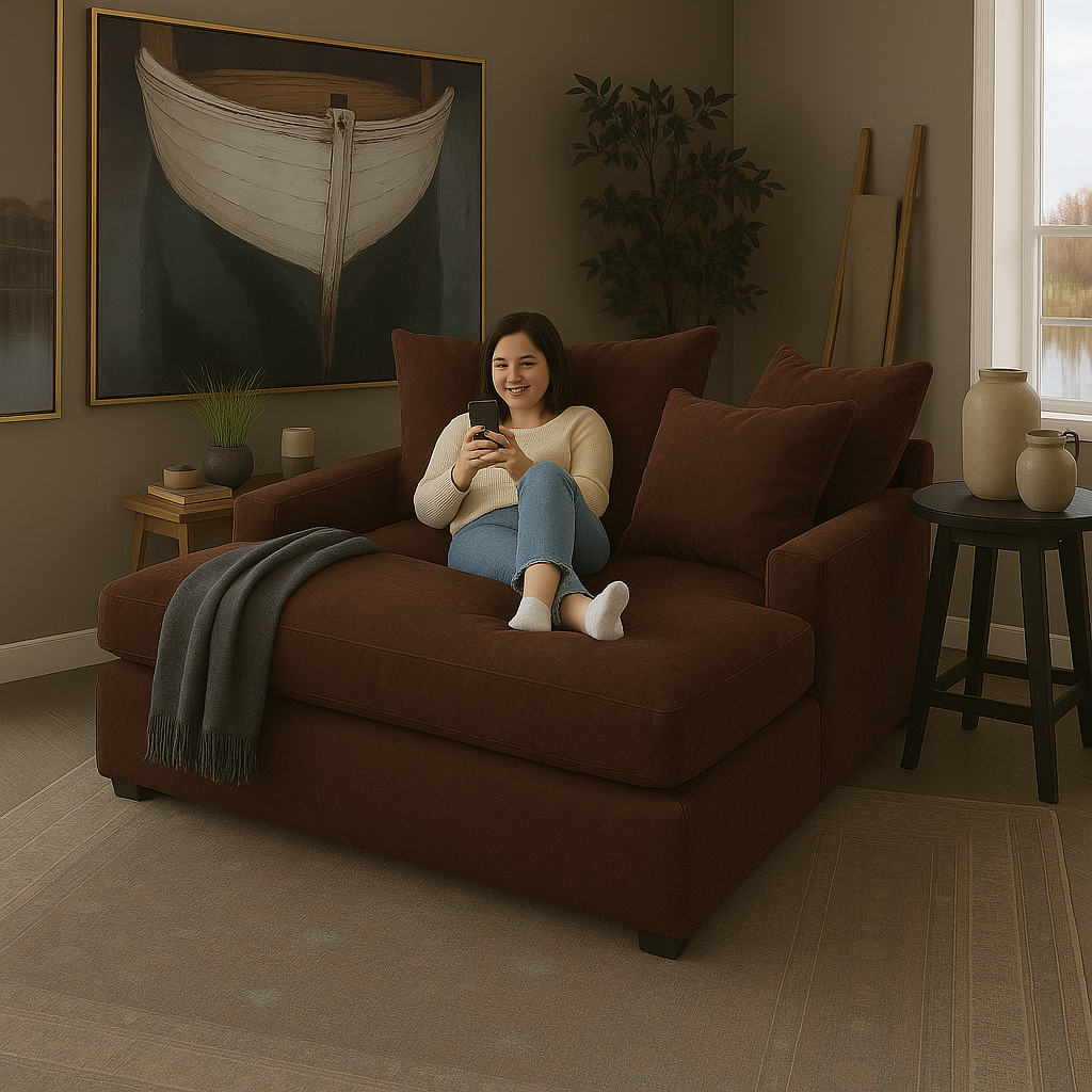 كرسى كبير الحجم - خشب الزان - كتان - متعدد الألوان - 120x120x70 سم