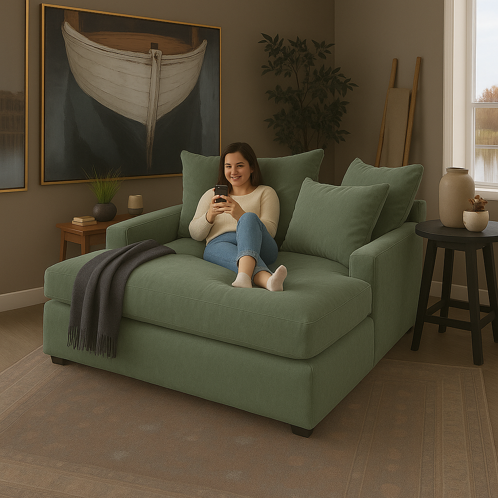 كرسى كبير الحجم - خشب الزان - كتان - متعدد الألوان - 120x120x70 سم