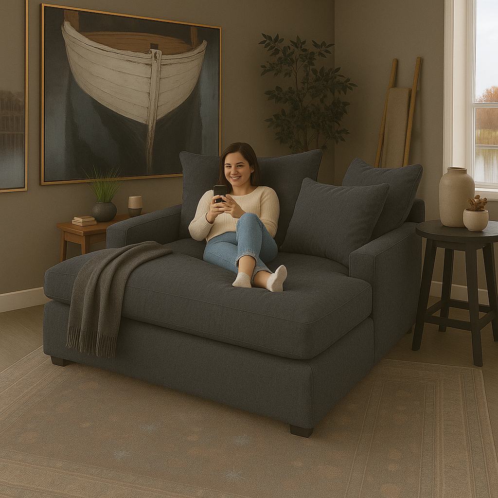 كرسى كبير الحجم - خشب الزان - كتان - متعدد الألوان - 120x120x70 سم