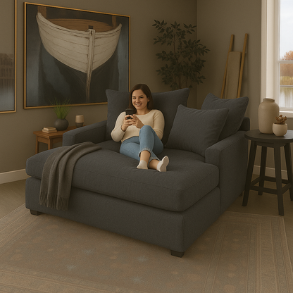 كرسى كبير الحجم - خشب الزان - كتان - متعدد الألوان - 120x120x70 سم