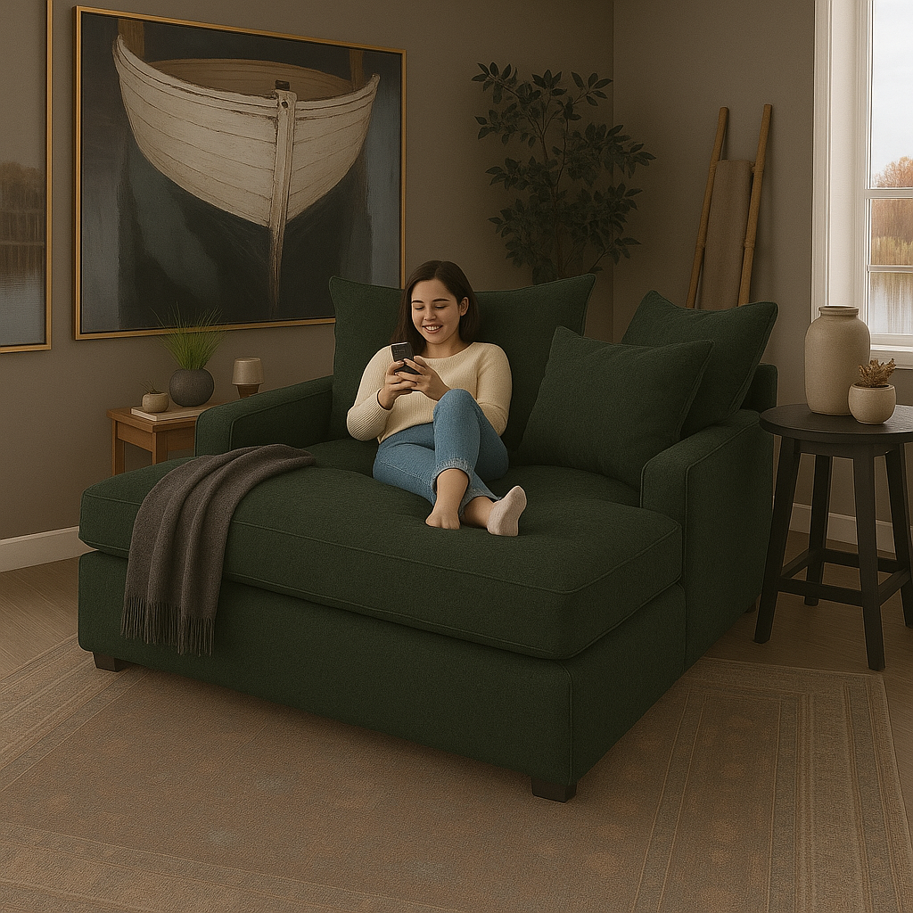 كرسى كبير الحجم - خشب زان - كتان - متعدد الألوان - 120x120x70 سم