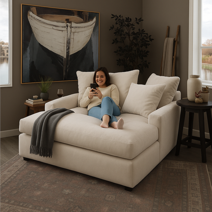 كرسى كبير الحجم - خشب الزان - كتان - متعدد الألوان - 120x120x70 سم