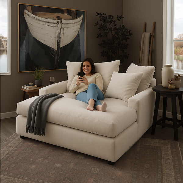 Oversize Chair - beech wood - linen - multicolor - 120x120x70 cm