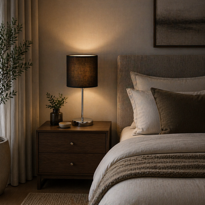 Desk Lamp - Metal & Linen - Black & Silver - 45 x 25 cm