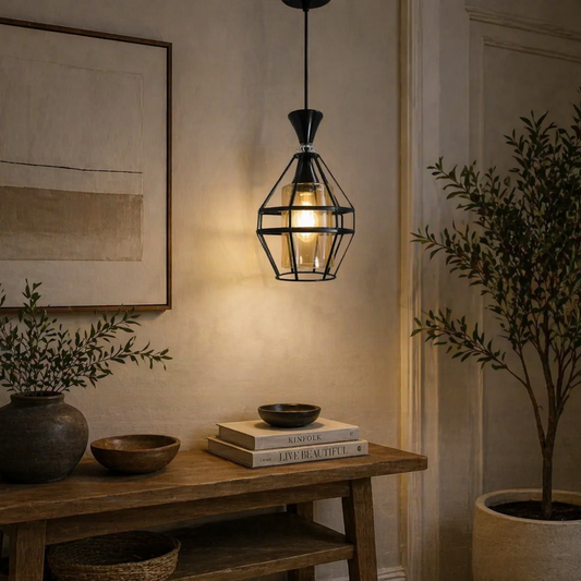 Chandelier - Metal & Glass - Black - 75 x 18 cm