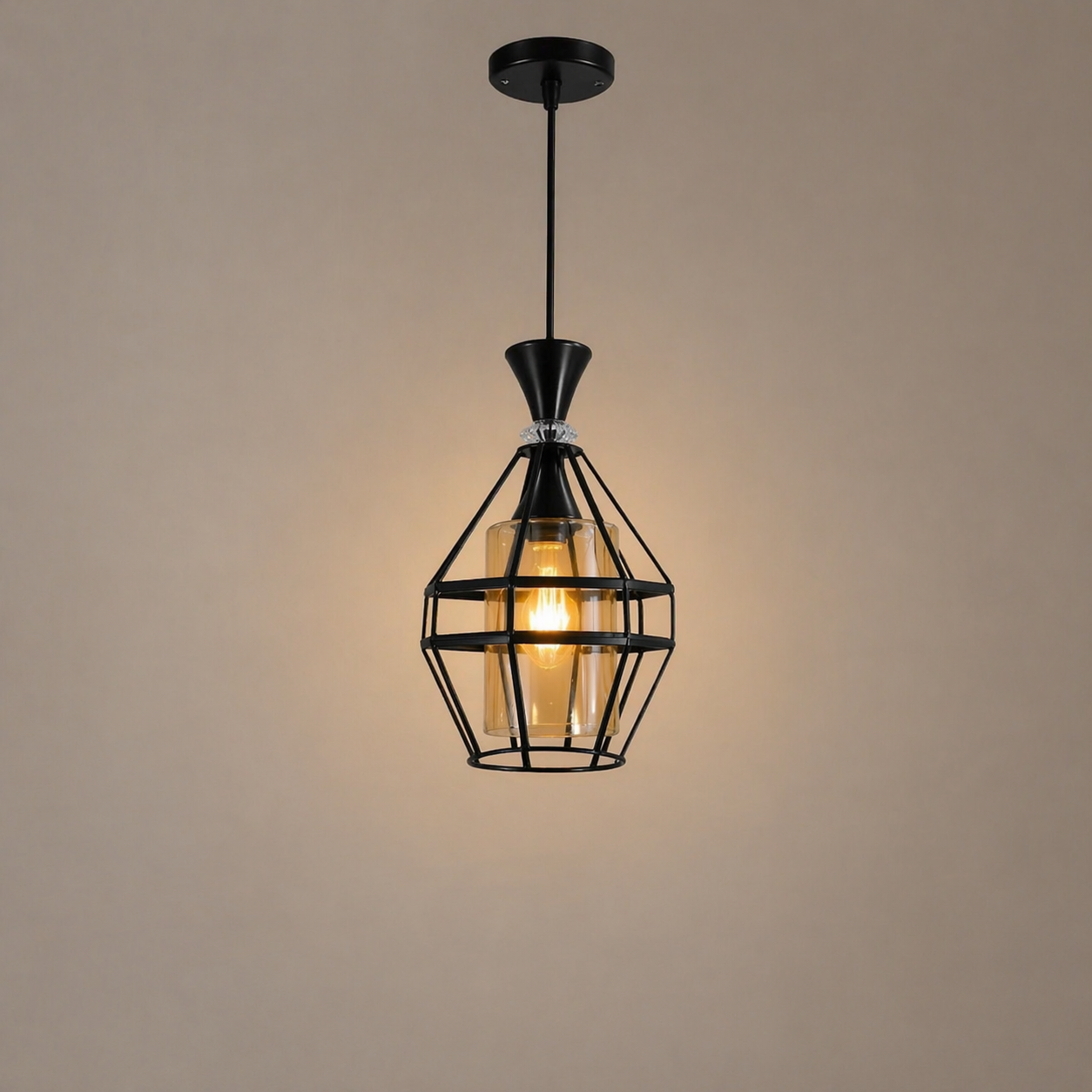 Chandelier - Metal & Glass - Black - 75 x 18 cm