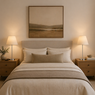 Desk Lamp - Metal & Linen - White & Silver - 45 x 25 cm