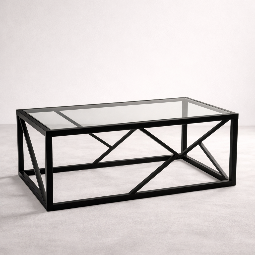 ترابيزة قهوة - ستيل - زجاج - أسود - 90×40×50 سم