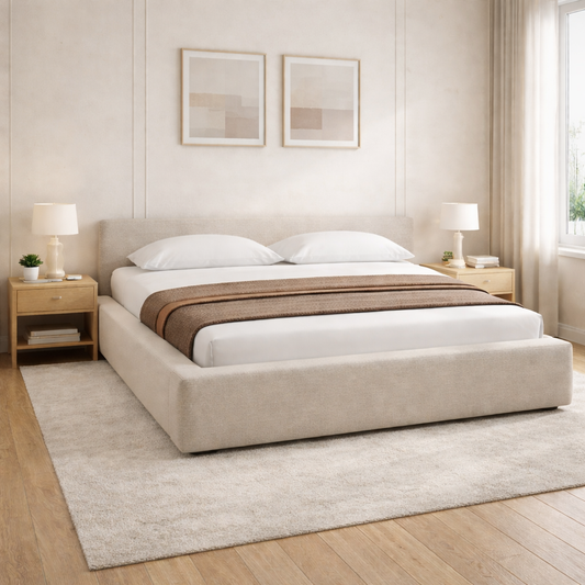 Bed - Natural Wood - Multi Fabrics - Grey - Multi Size