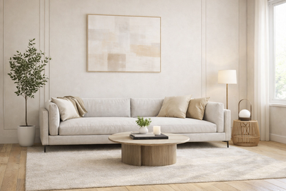 Sofa - Natural Wood - Linen Fabric - 230x85 cm