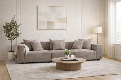 Sofa - Natural Wood - Linen Fabric - Grey - 250x100x75 cm
