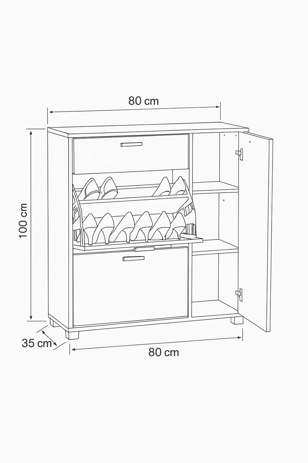 Shoe Rack - MDF wood - White & Brown - 80x35x100 cm - Cataloug