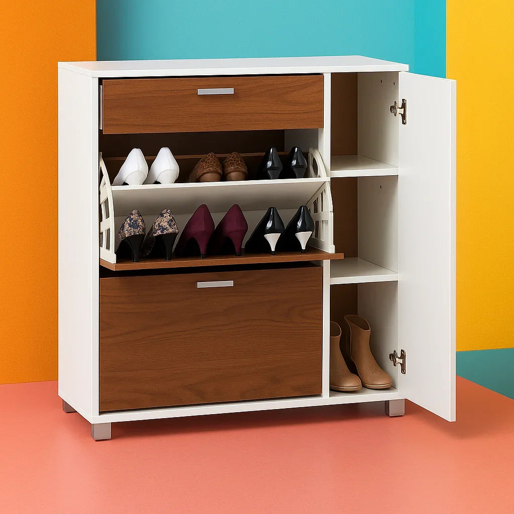 Shoe Rack - MDF wood - White & Brown - 80x35x100 cm - Cataloug