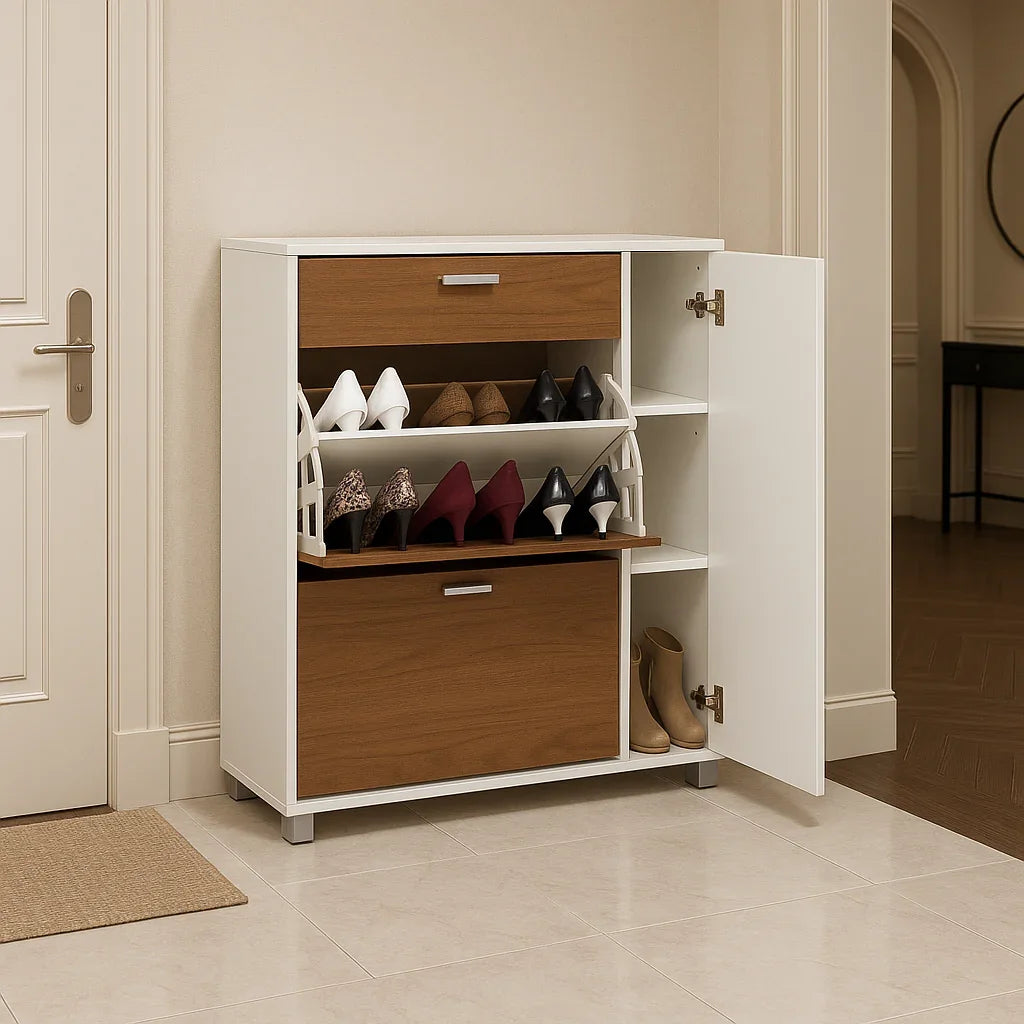 Shoe Rack - MDF wood - White & Brown - 80x35x100 cm - Cataloug