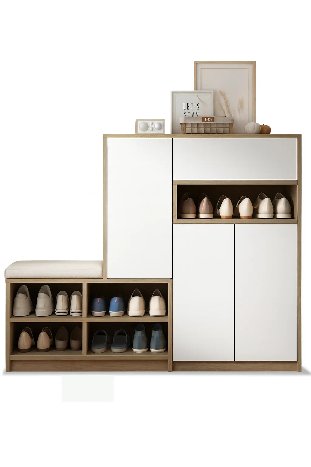 Shoe Rack - MDF wood - Beige & White - 140x40x100 cm - Cataloug
