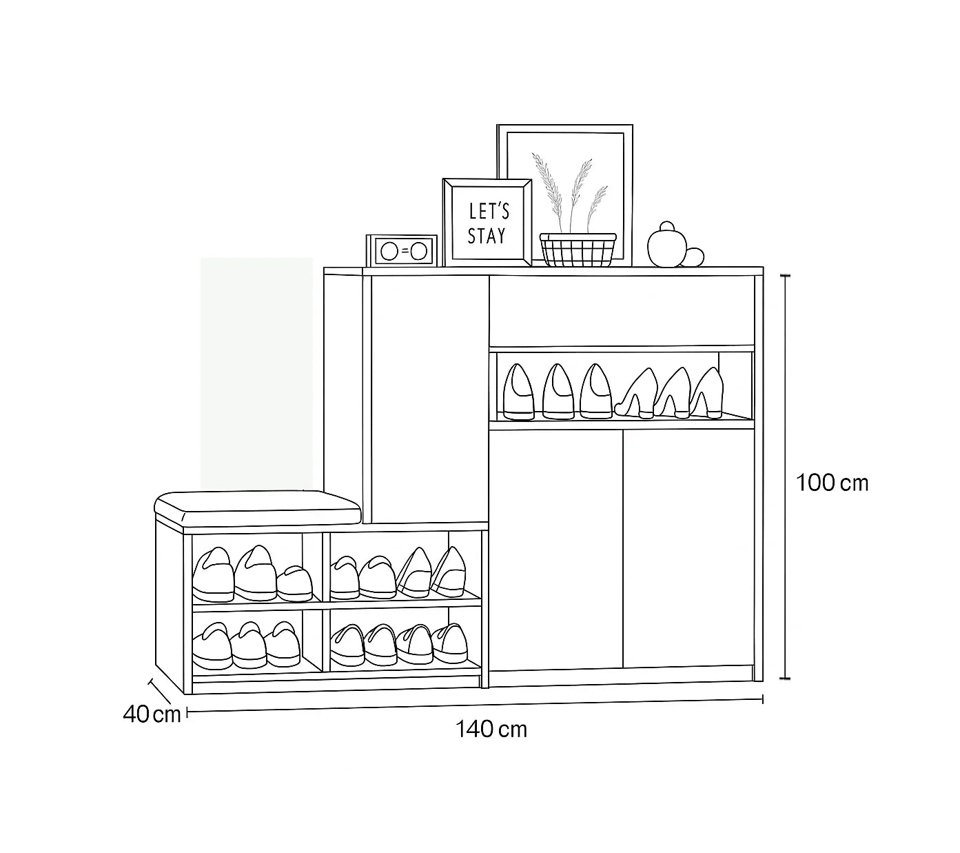 Shoe Rack - MDF wood - Beige & White - 140x40x100 cm - Cataloug