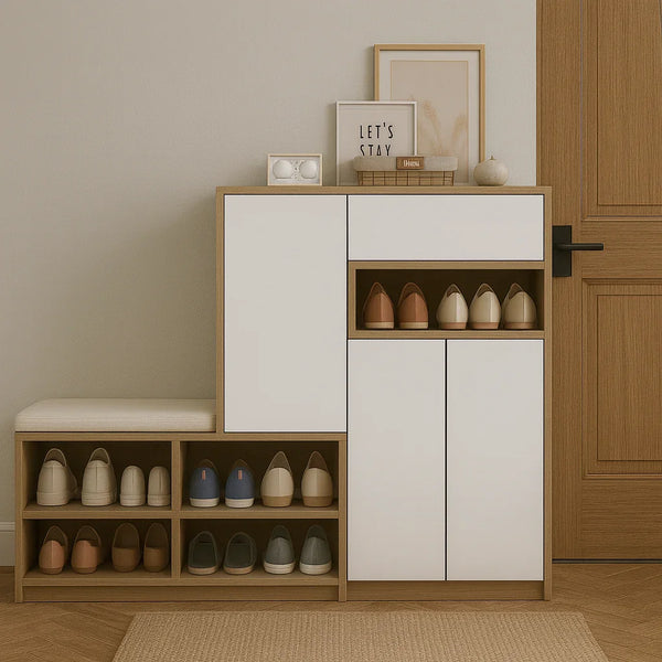 Shoe Rack - MDF wood - Beige & White - 140x40x100 cm - Cataloug