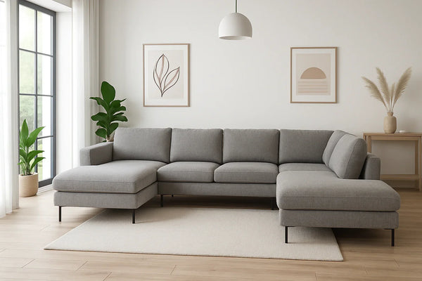 Sofa U Shape - Beech Wood - Linen Fabric - Grey - 300x200x160 cm - Cataloug