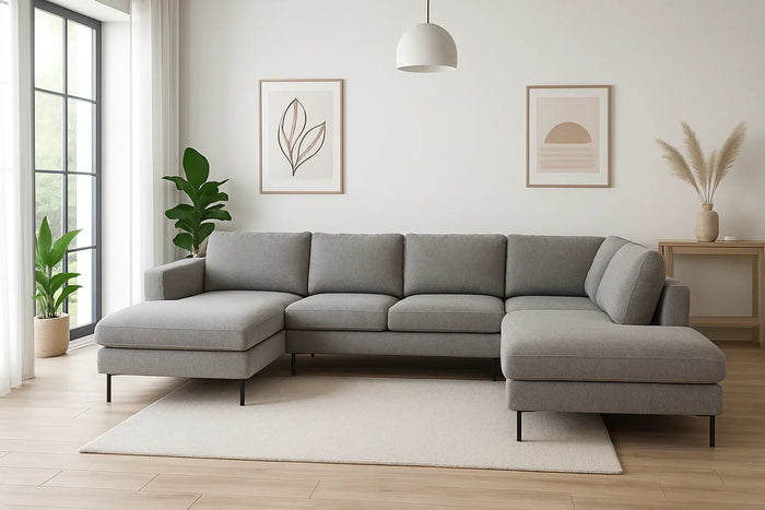 Sofa U Shape - Beech Wood - Linen Fabric - Grey - 300x200x160 cm - Cataloug