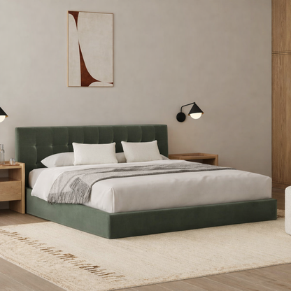 Bed - MDF - Velvet - Green - Multi Size