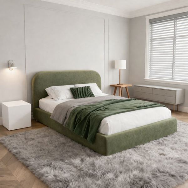 Bed - MDF - Linen - Green - Multi Size