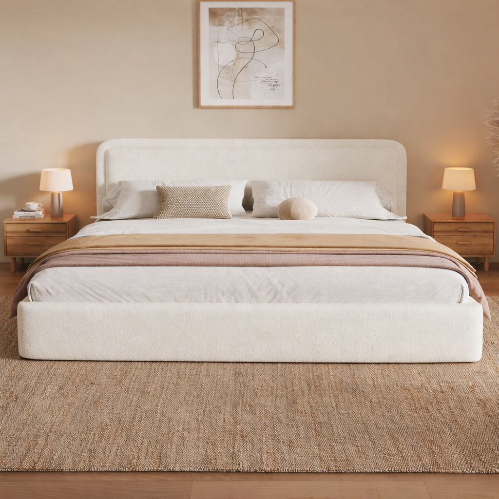 Bed - MDF - Linen - Off White -  Multi Size