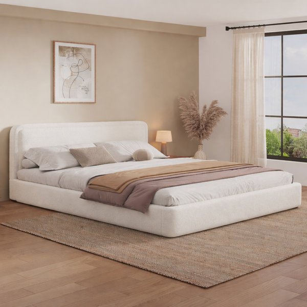 Bed - MDF - Linen - Off White -  Multi Size